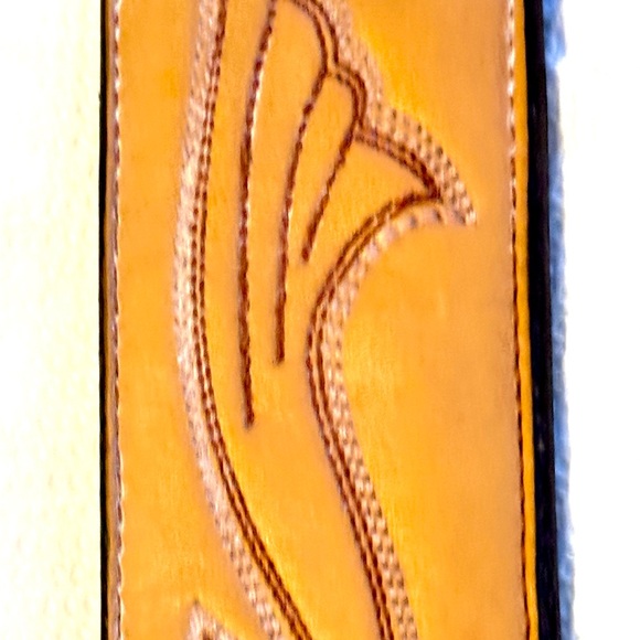 Vintage Western Larry Mahan Tan Leather Belt Pink Hearts Silver Buckle Sz 24 - Picture 13 of 16